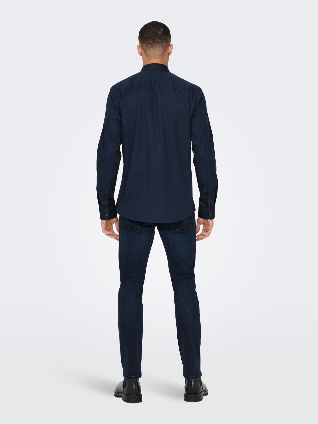 ONLY & SONS Ensfarvet Slim Fit skjorte -Dark Navy - 22026000