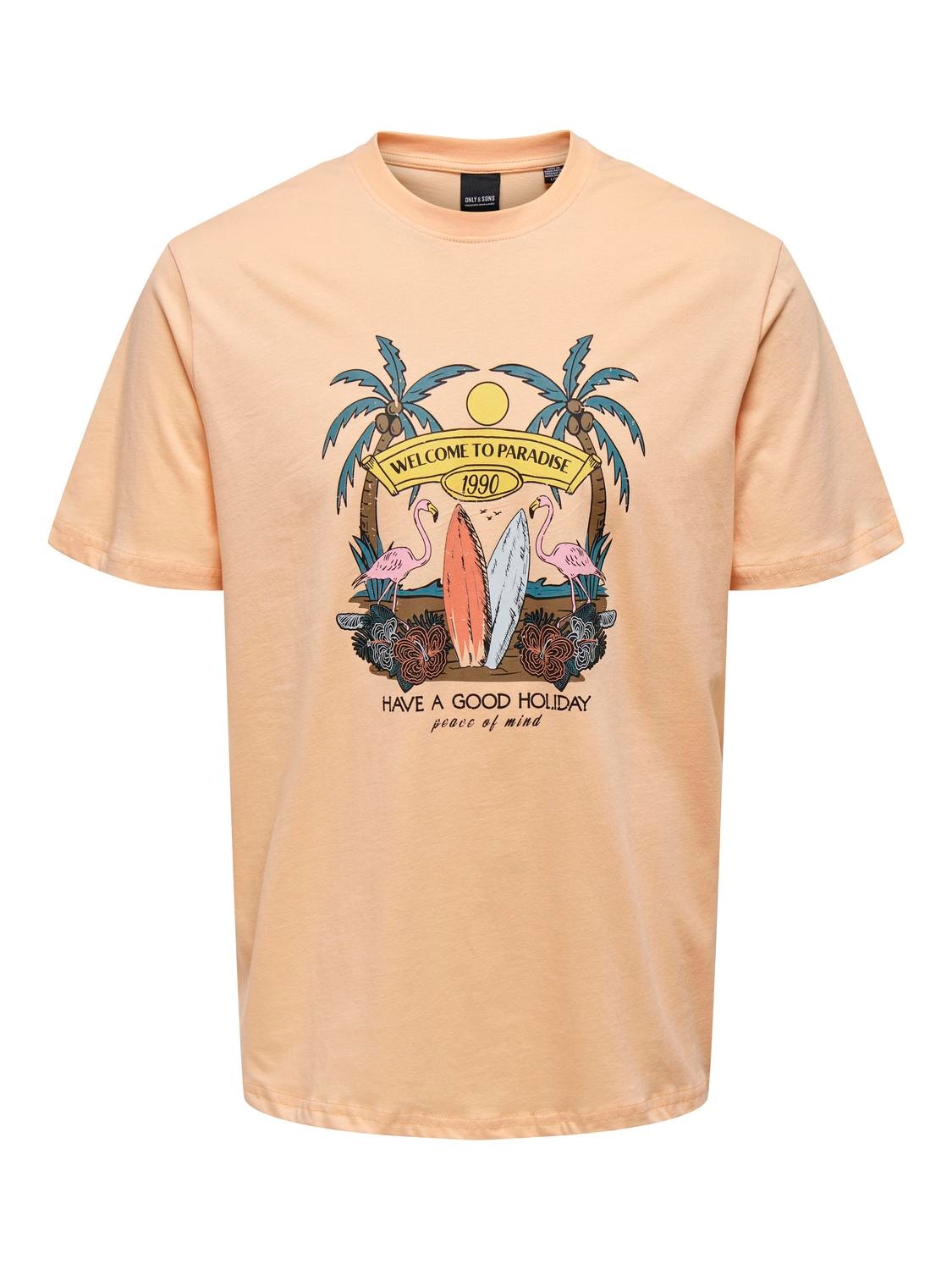 ONLY & SONS O-hals t-shirt med print -Peach Nectar - 22026084