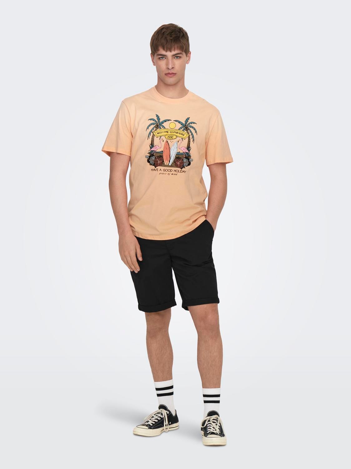 ONLY & SONS Normal passform O-ringning T-shirt -Peach Nectar - 22026084