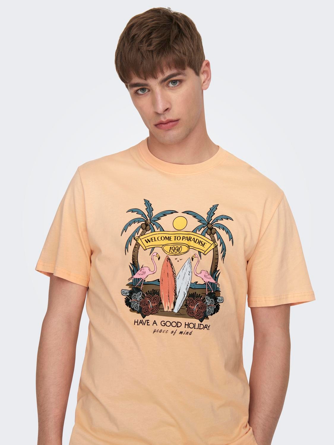 ONLY & SONS Camisetas Corte regular Cuello redondo -Peach Nectar - 22026084