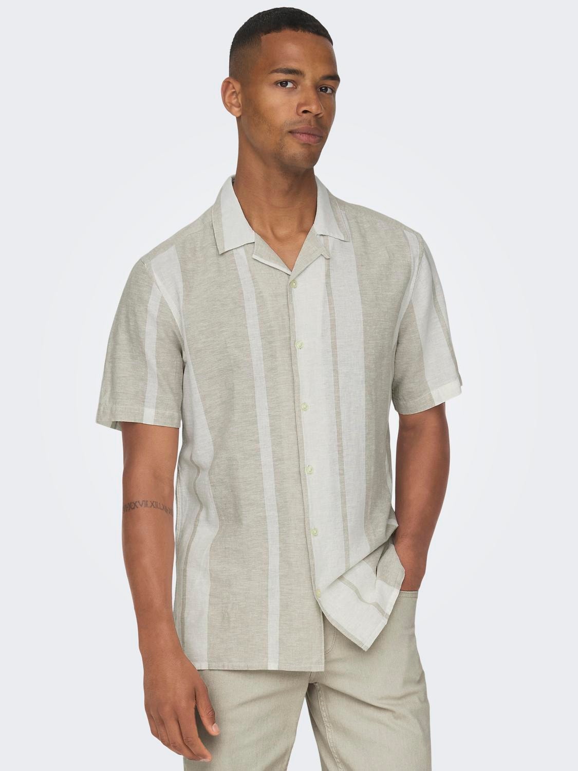ONLY & SONS Camisas Corte regular Cuello cubano -Vintage Khaki - 22026109