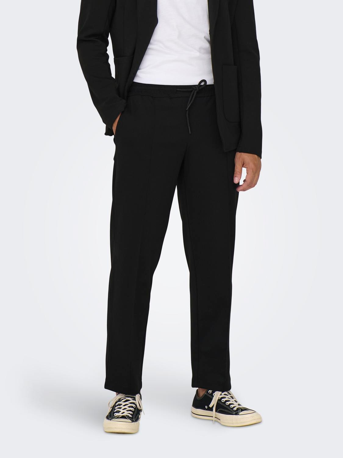 ONLY & SONS Tapered Fit Mid rise Tailored Trousers -Black - 22026131