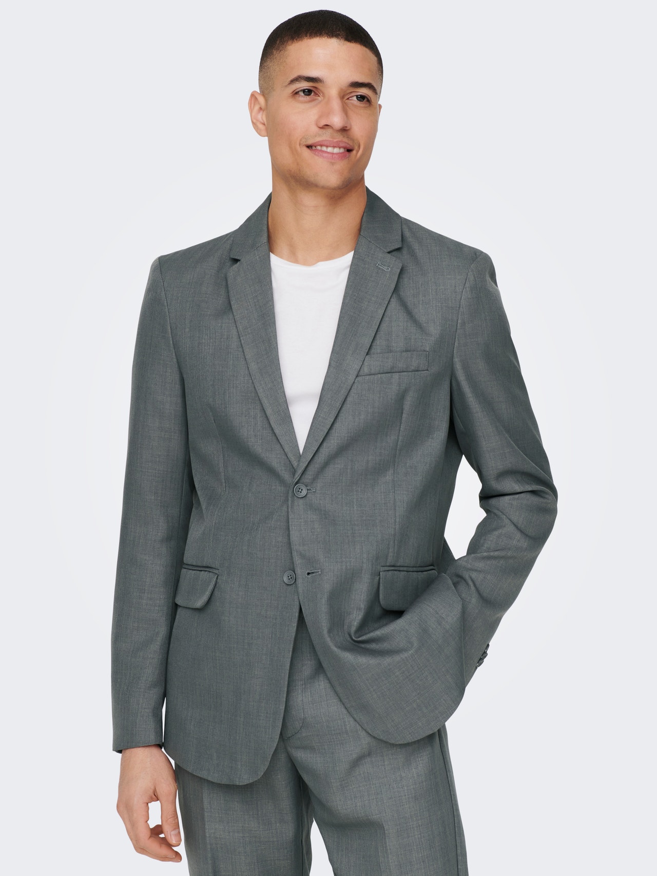 ONLY & SONS Slim Fit Reverse Blazer -Medium Grey Melange - 22026197