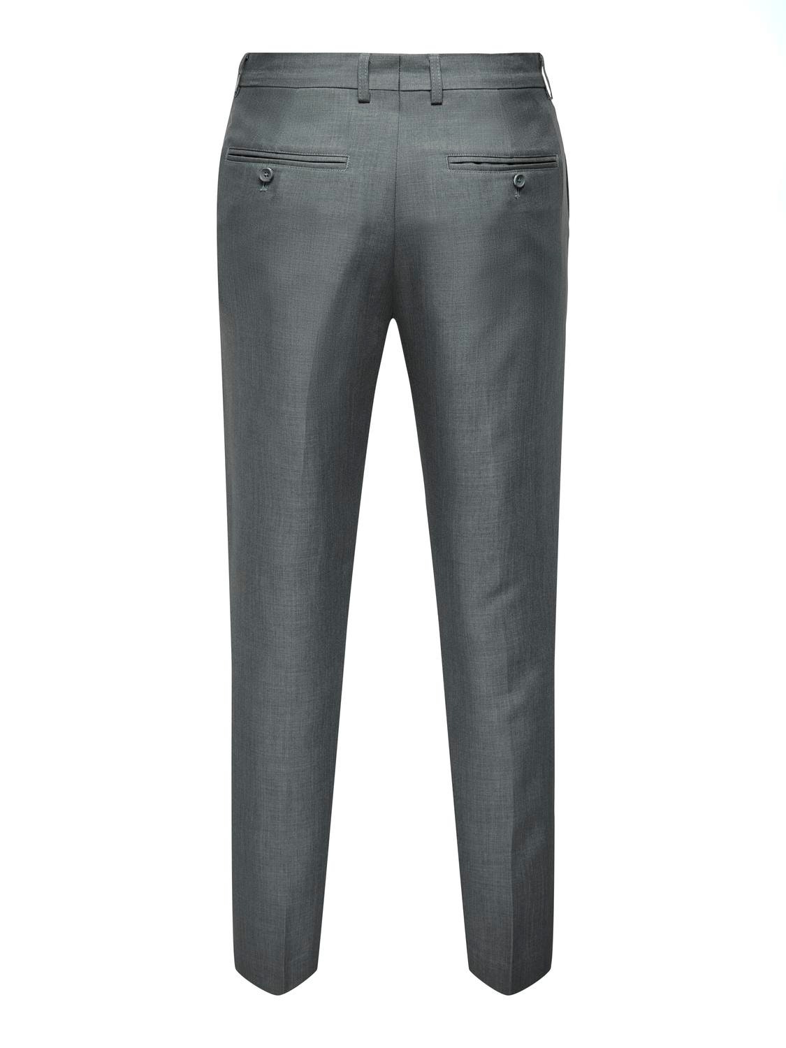 ONLY & SONS Slim Fit Tailored Trousers -Medium Grey Melange - 22026243