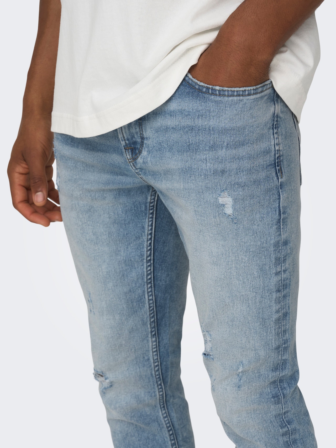 ONLY & SONS Slim Fit Låg midja Jeans -Light Blue Denim - 22026246