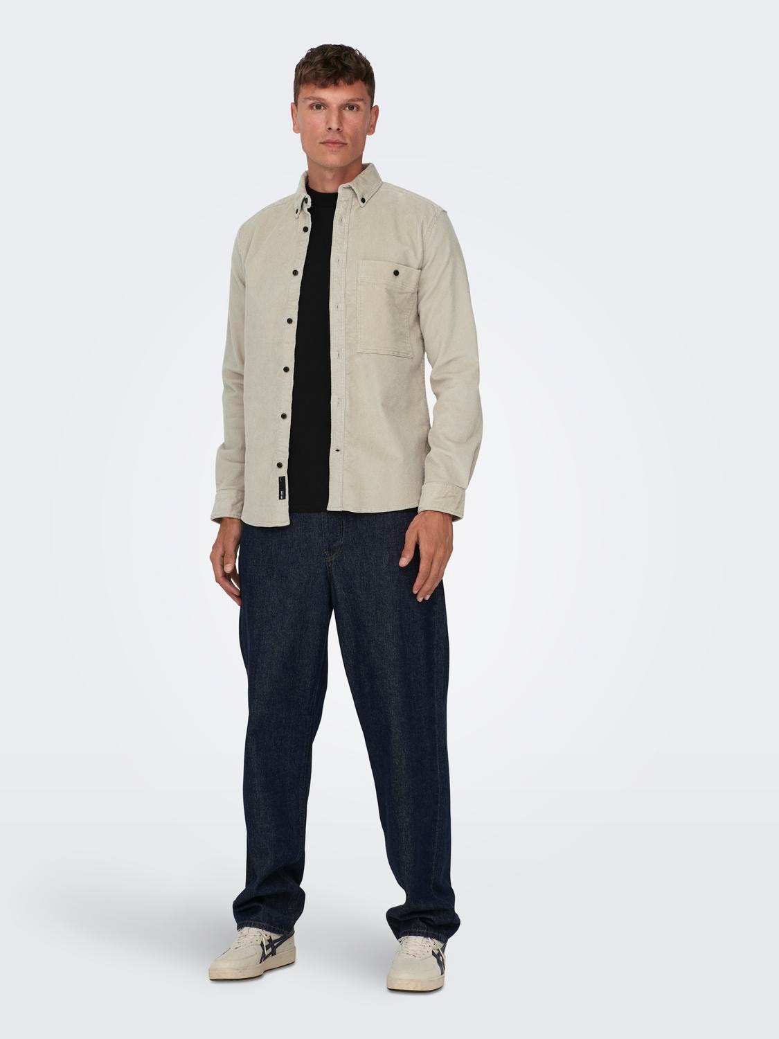 ONLY & SONS Normal passform Button down-krage Skjorta -Silver Lining - 22026296