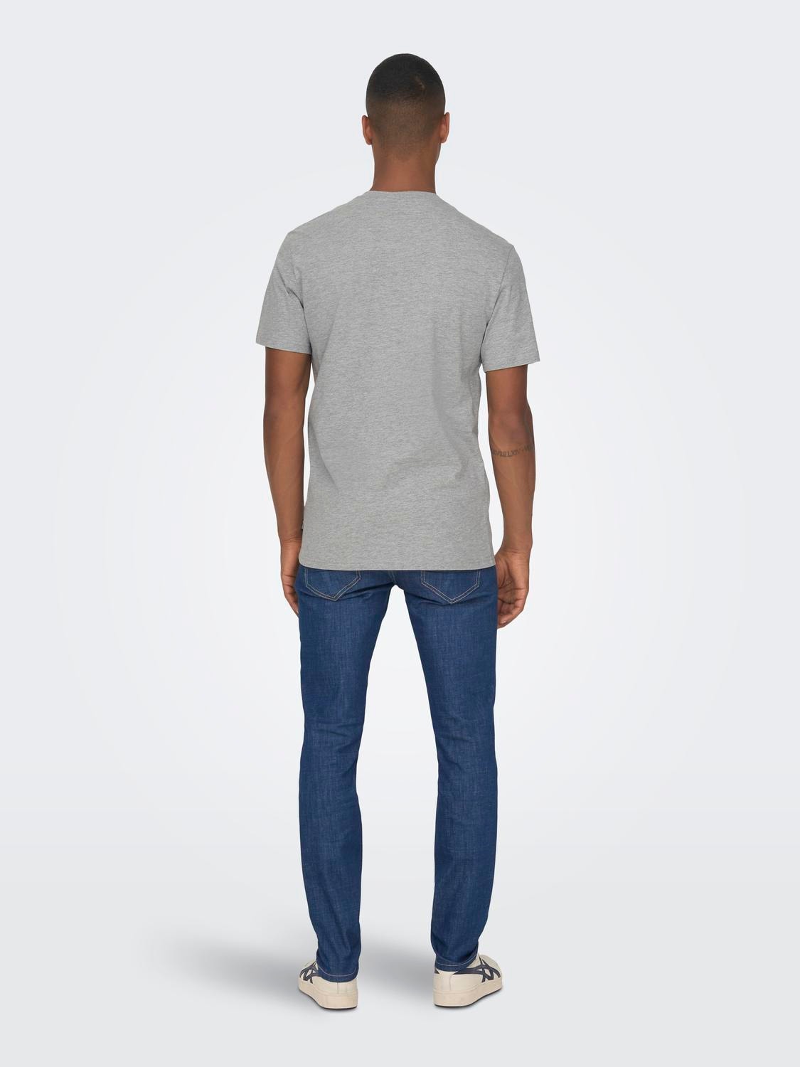 ONLY & SONS Regular Fit Round Neck T-Shirt -Light Grey Melange - 22026328