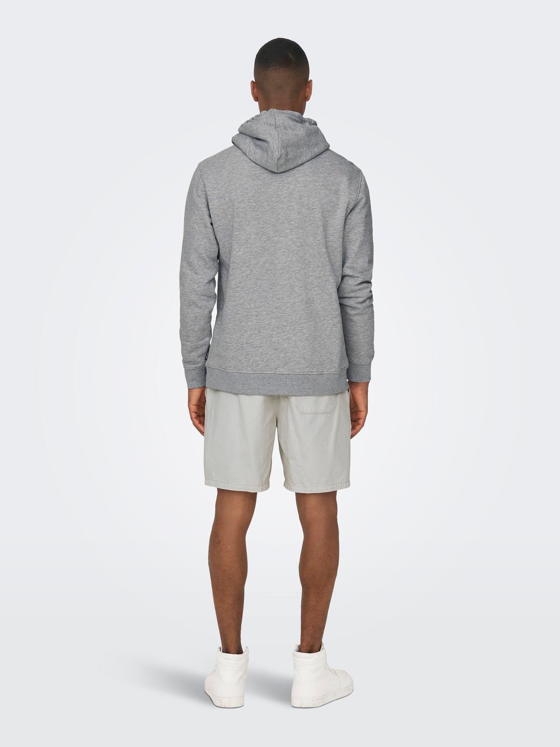 ONLY & SONS Regular Fit Hoodie Sweatshirt -Light Grey Melange - 22026331