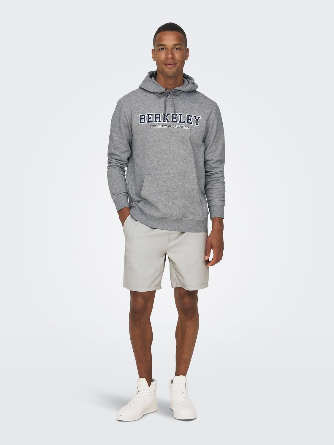 ONLY & SONS Normal passform Hoodie Sweatshirt -Light Grey Melange - 22026331