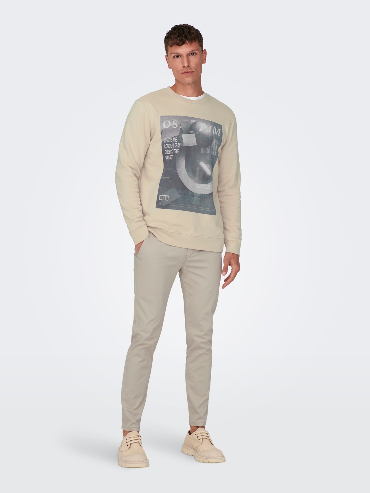ONLY & SONS O-hals Sweatshirt med print -Smoke Gray - 22026379