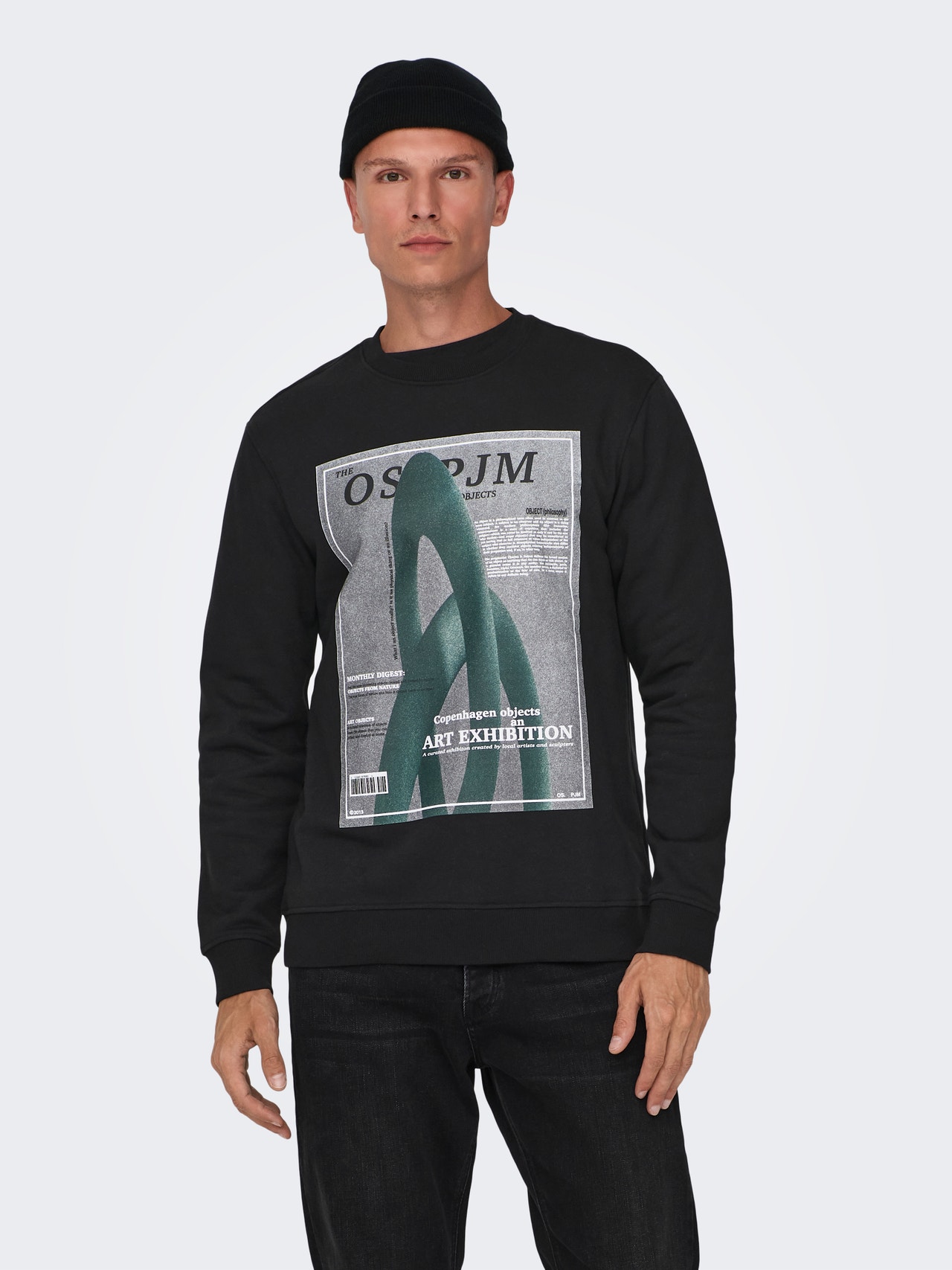 ONLY & SONS O-neck sweatshirt with print -Black - 22026379