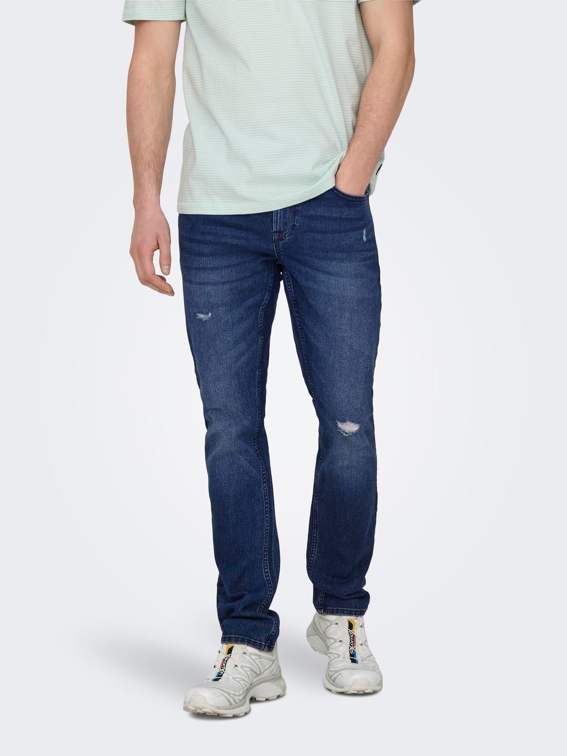 ONLY & SONS Slim Fit Middels høyt snitt Jeans -Dark Blue Denim - 22026456