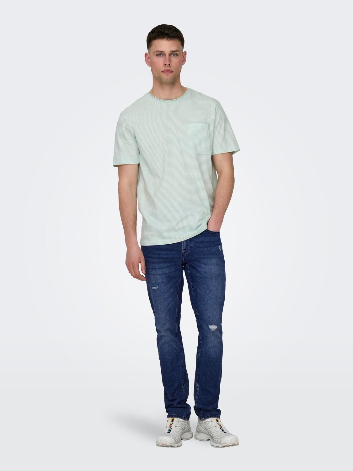 ONLY & SONS Slim Fit Mid rise Jeans -Dark Blue Denim - 22026456