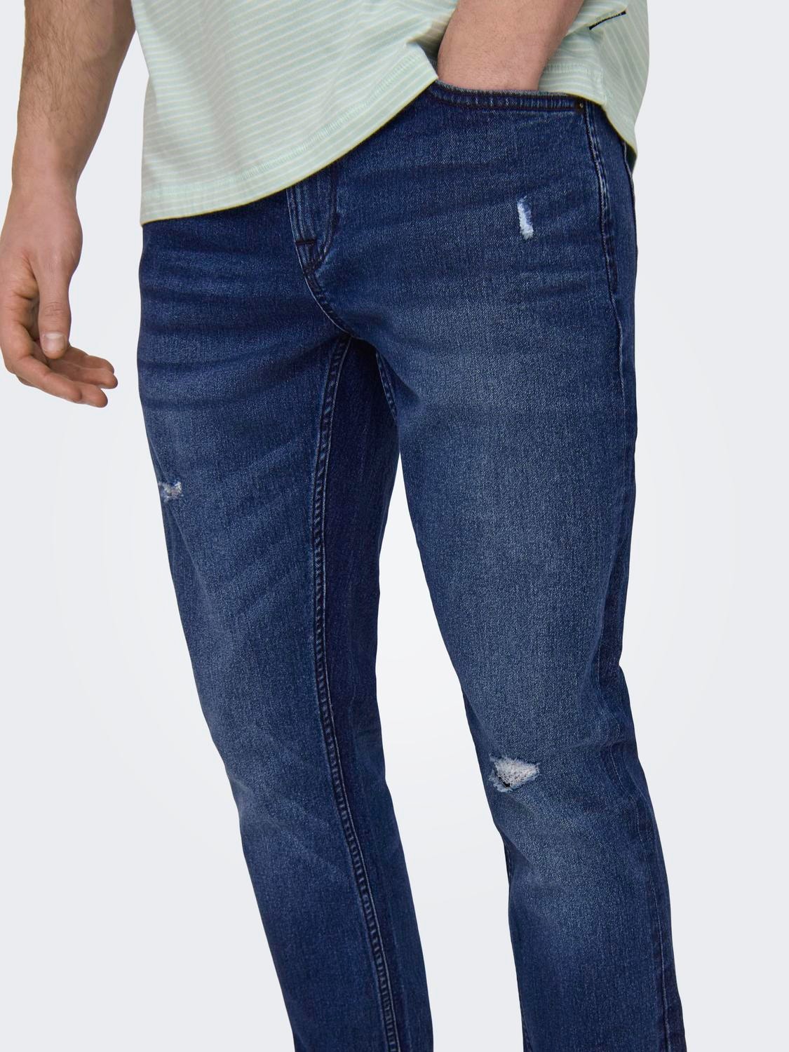 ONLY & SONS Slim Fit Medelhög midja Jeans -Dark Blue Denim - 22026456