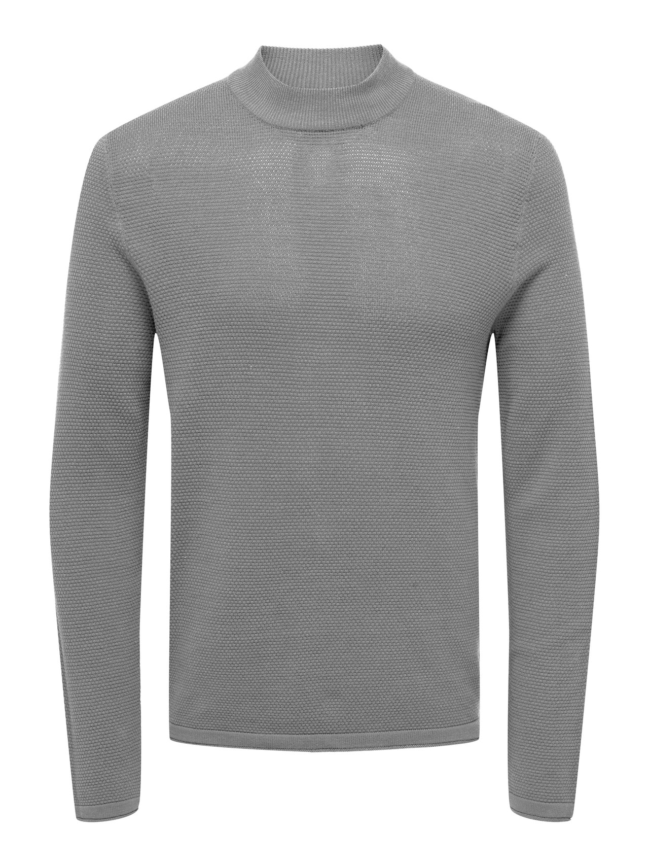 ONLY & SONS Regular Fit Mock neck Pullover -Medium Grey Melange - 22026503
