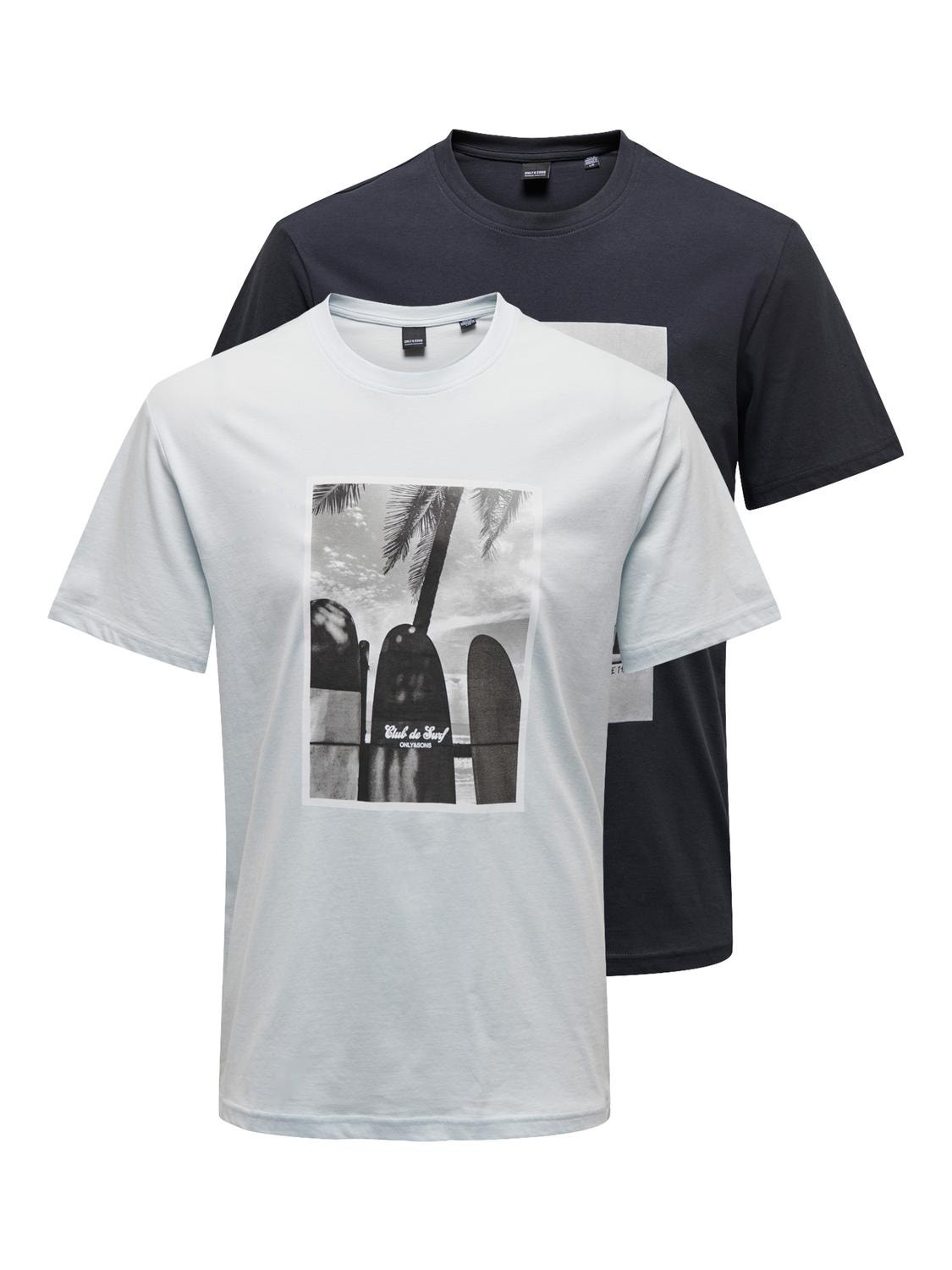 ONLY & SONS O-hals t-shirt med print -Dark Navy - 22026560