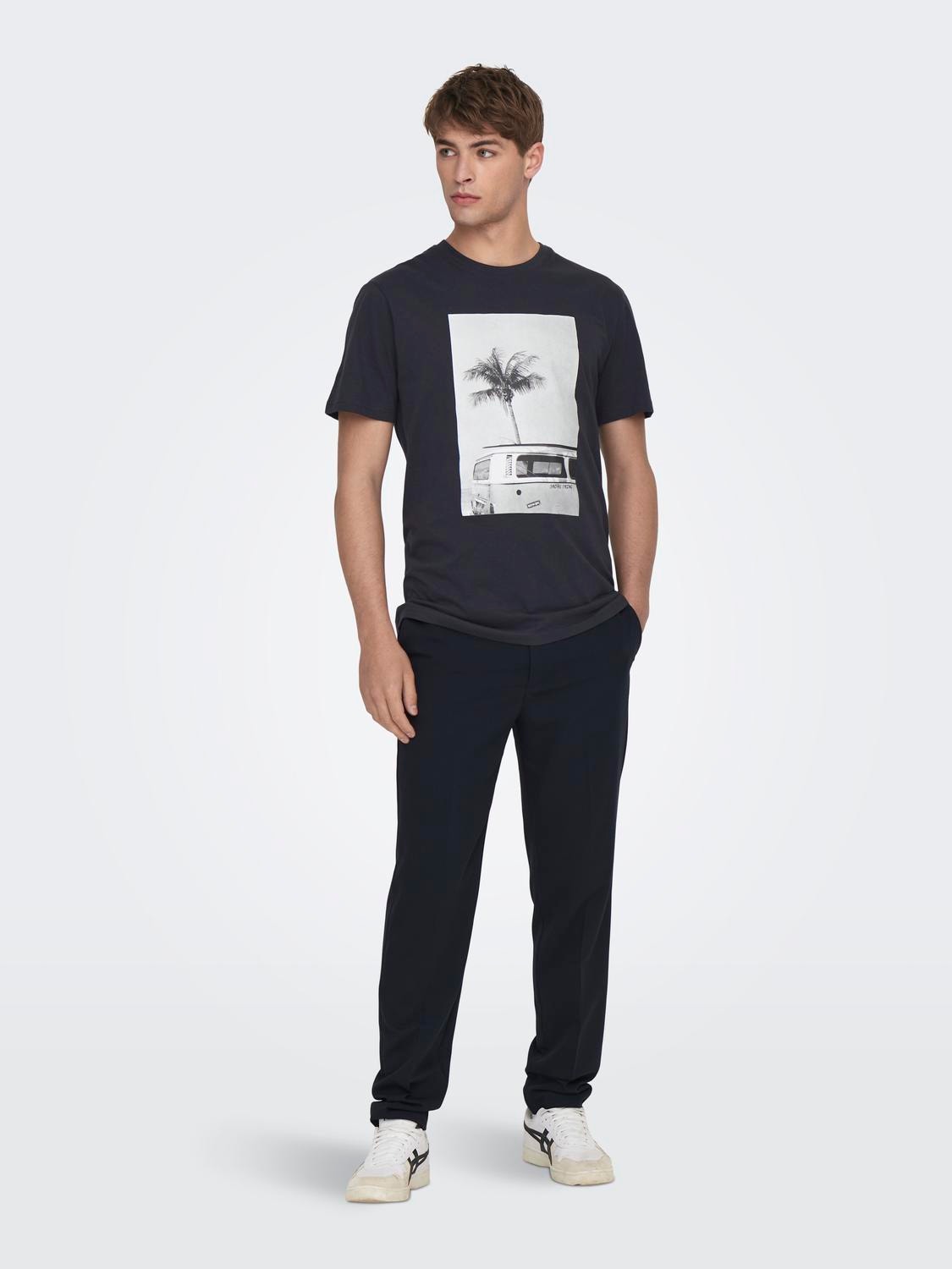 ONLY & SONS O-neck t-shirt with print -Dark Navy - 22026560