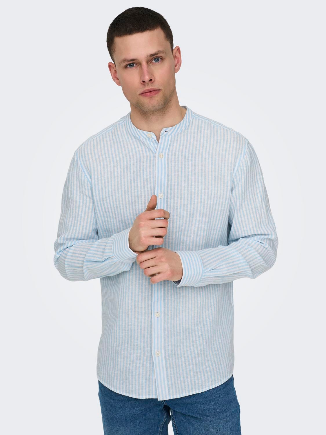 ONLY & SONS Slim fit china collar shirt -Cashmere Blue - 22026602