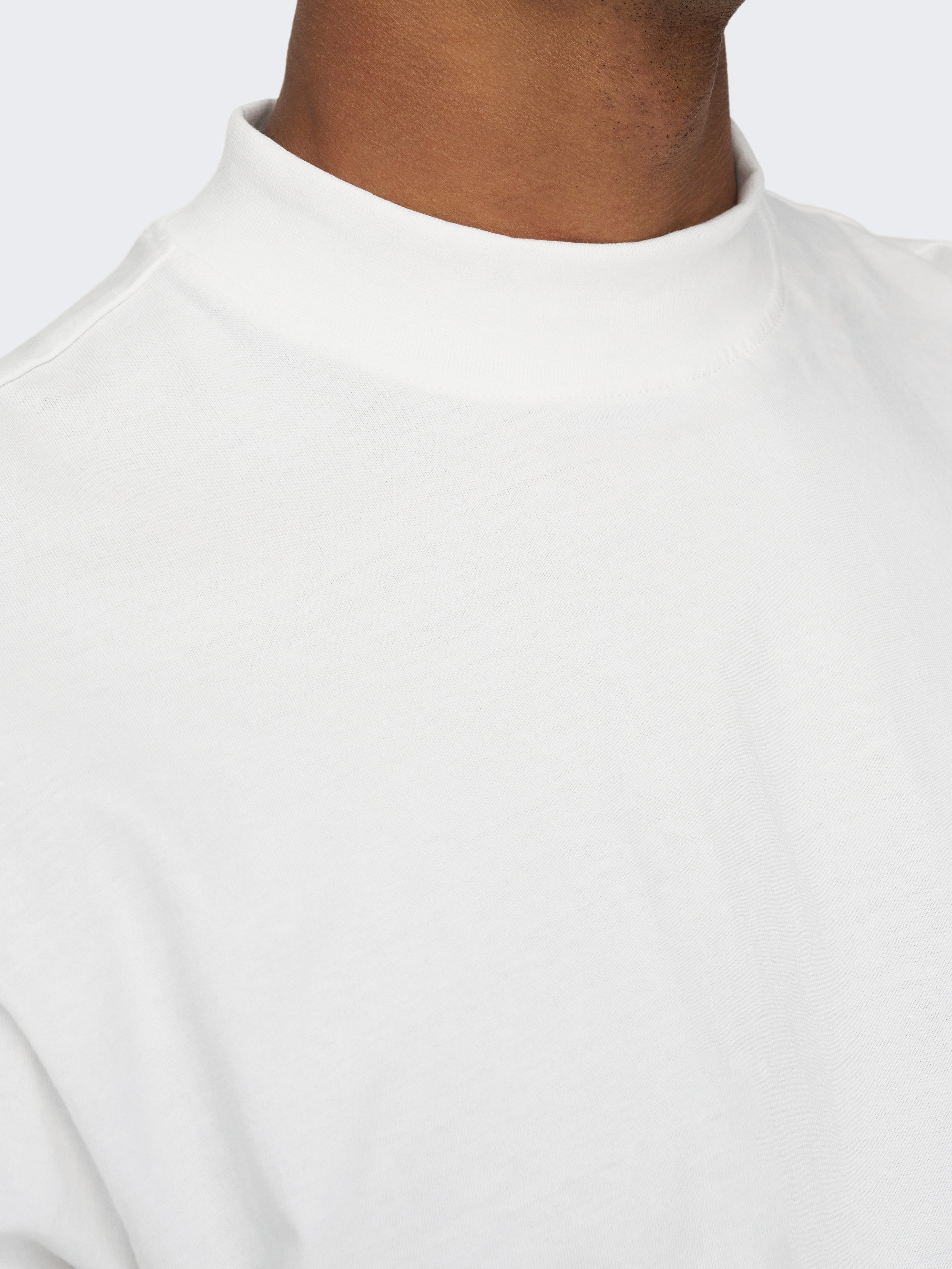 Only & Sons mock neck boxy waffle t-shirt in beige