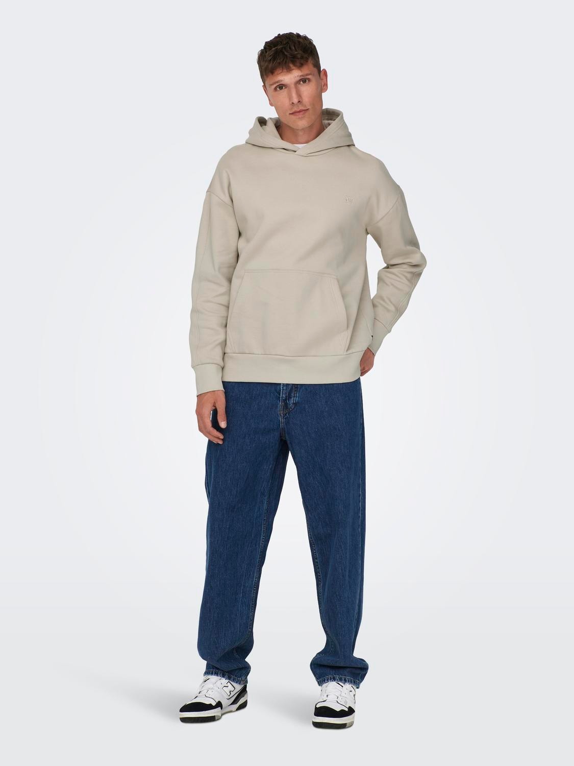 ONLY & SONS Relaxed Fit Hettegenser Sweatshirt -Silver Lining - 22026661
