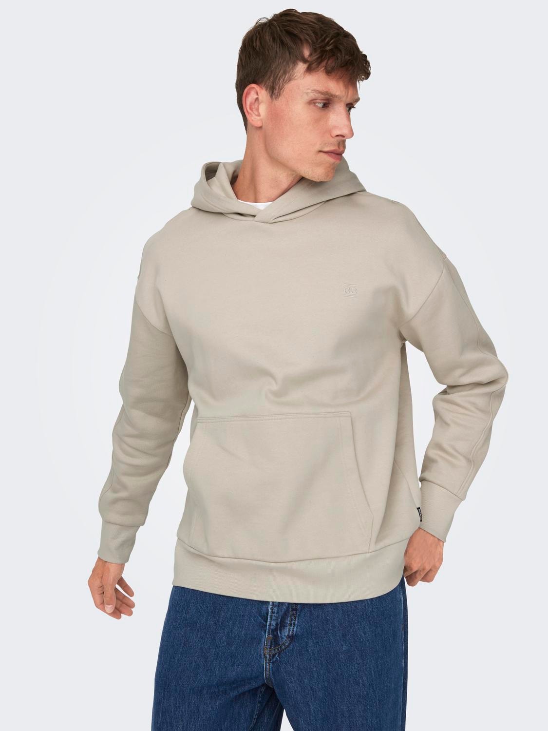 ONLY & SONS Relaxed Fit Hettegenser Sweatshirt -Silver Lining - 22026661