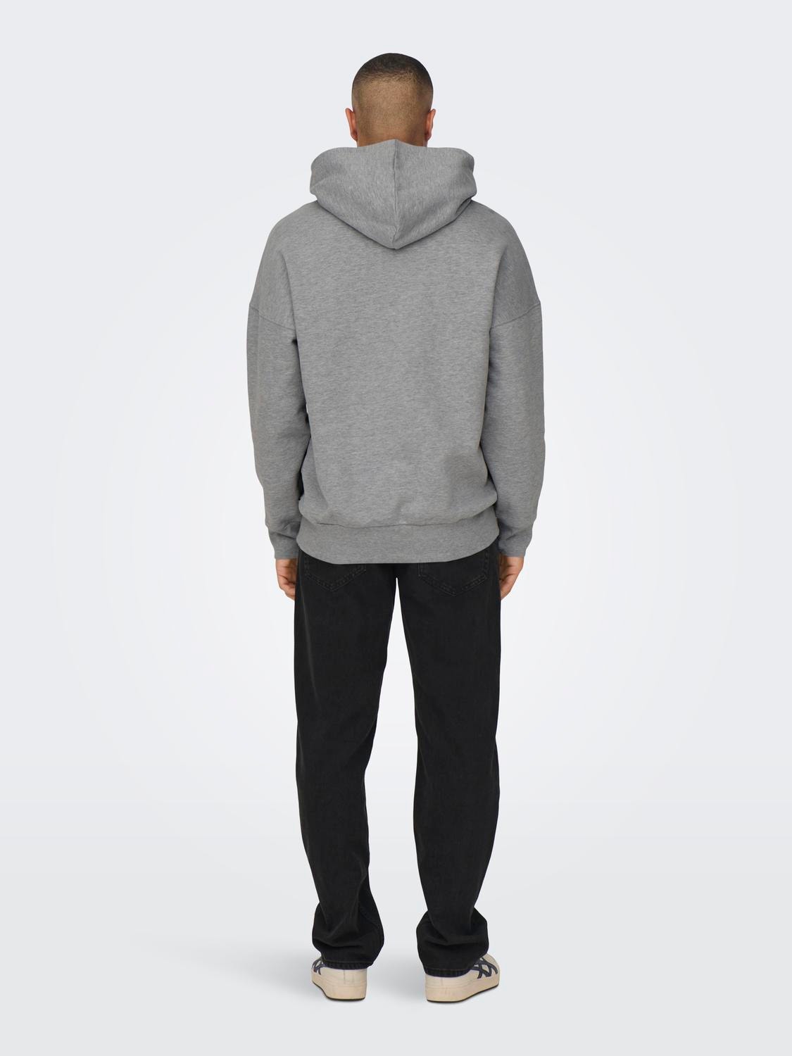 ONLY & SONS Relaxed Fit Hoodie Sweatshirt -Light Grey Melange - 22026661