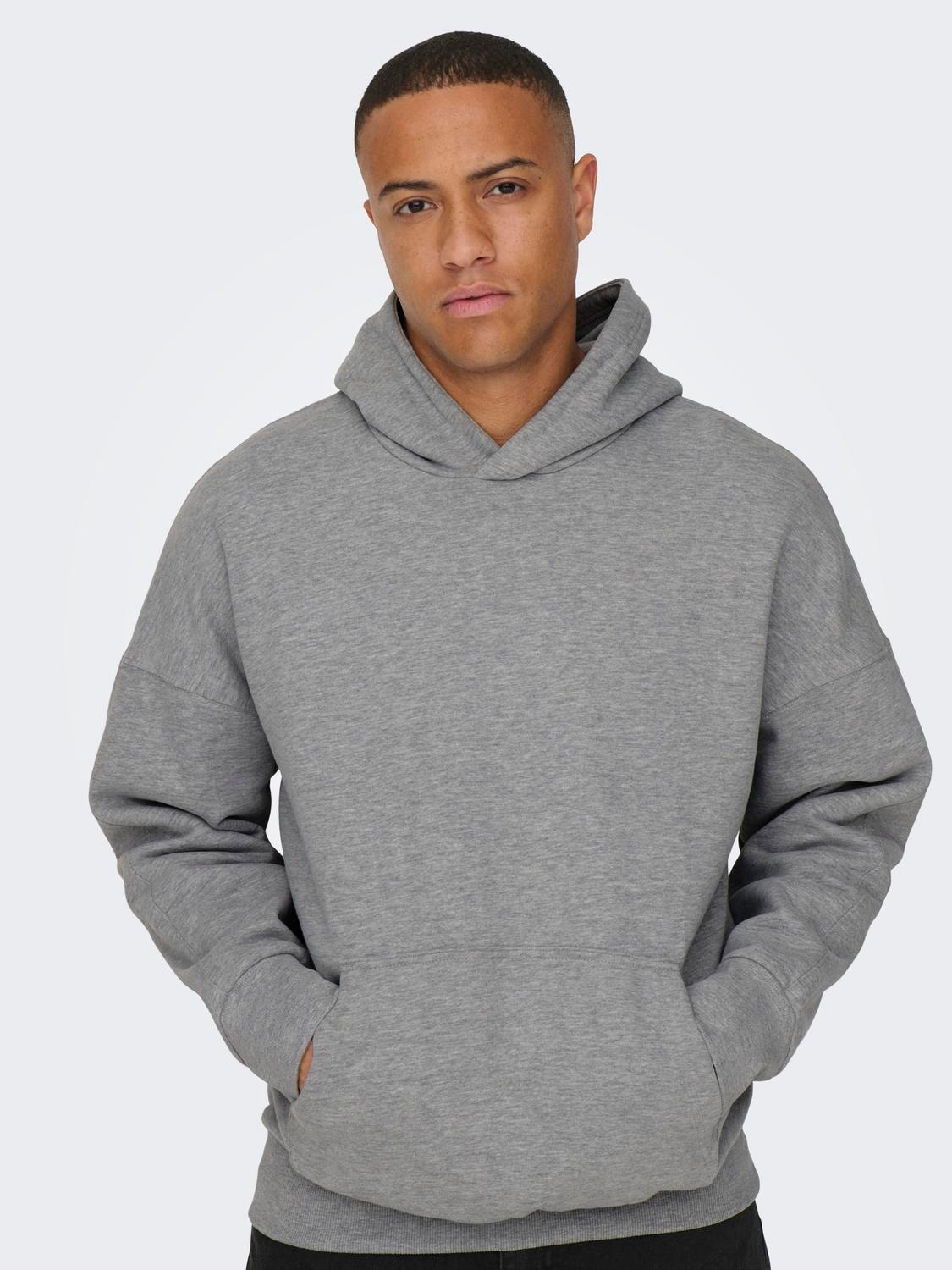 ONLY & SONS Relaxed fit Hoodie Sweatshirt -Light Grey Melange - 22026661