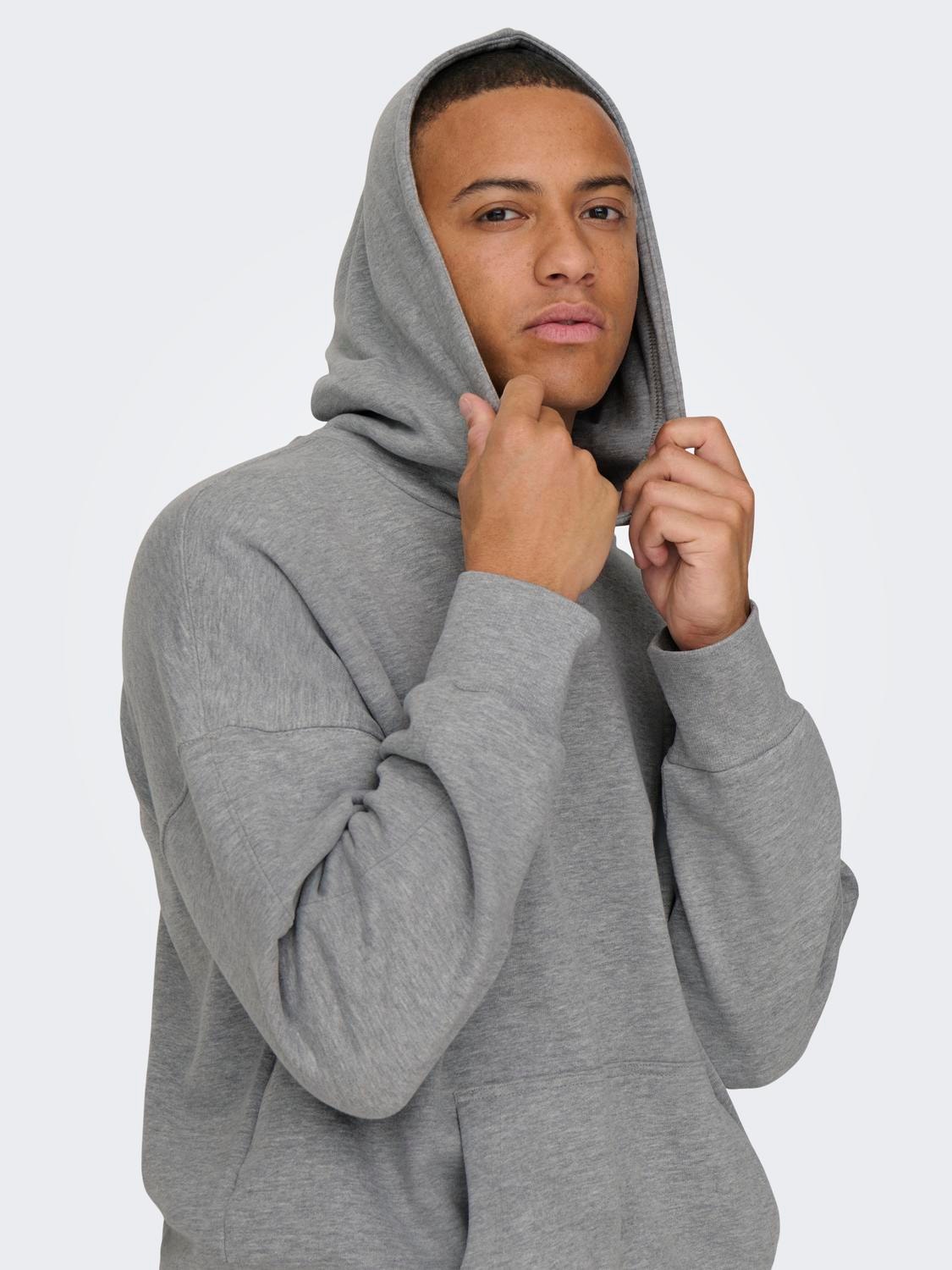 ONLY & SONS Sweat-shirt Relaxed Fit Sweat à capuche -Light Grey Melange - 22026661