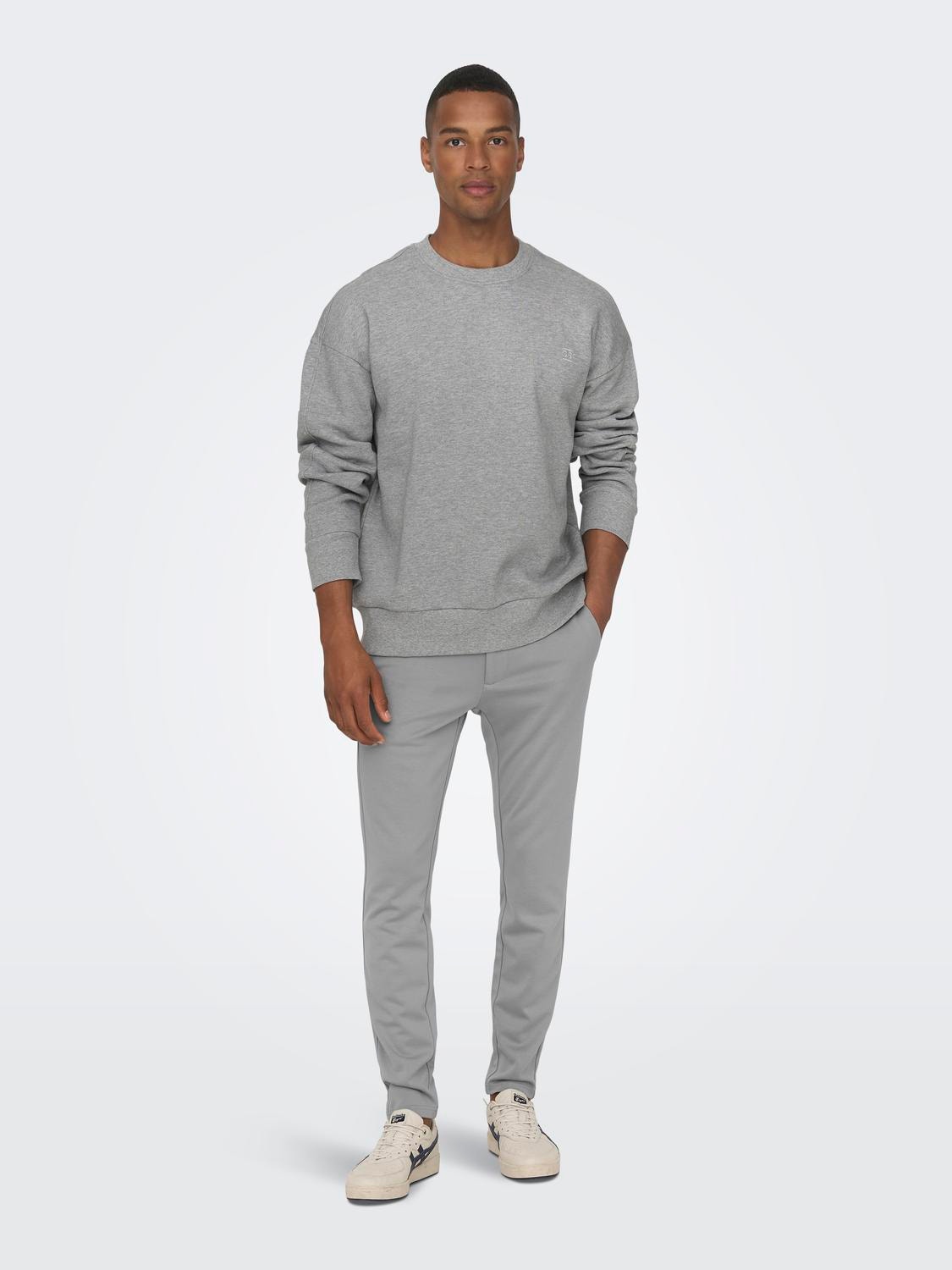 ONLY & SONS Ensfarvet o-hals sweatshirt -Light Grey Melange - 22026662