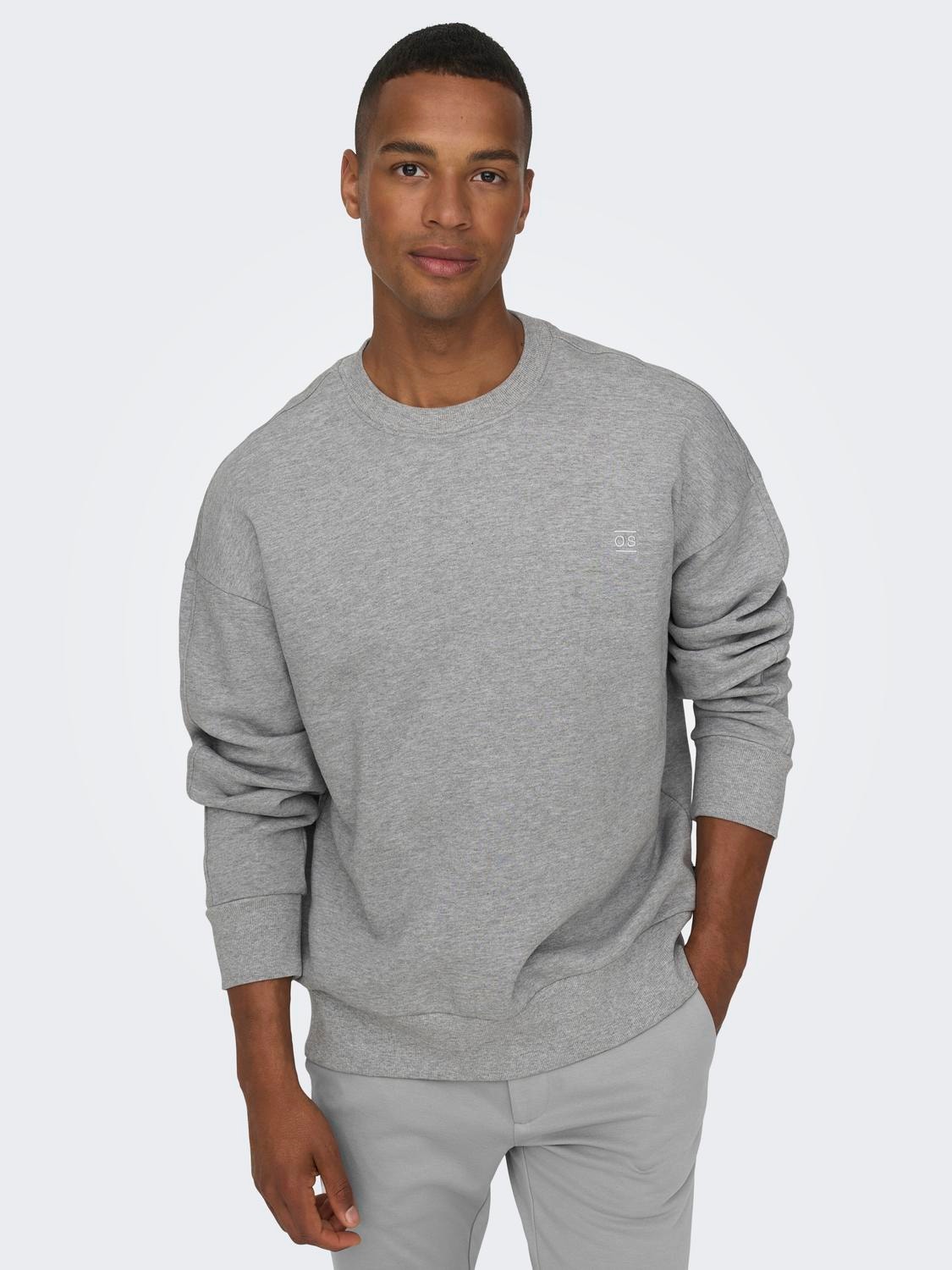 ONLY & SONS Ensfarvet o-hals sweatshirt -Light Grey Melange - 22026662