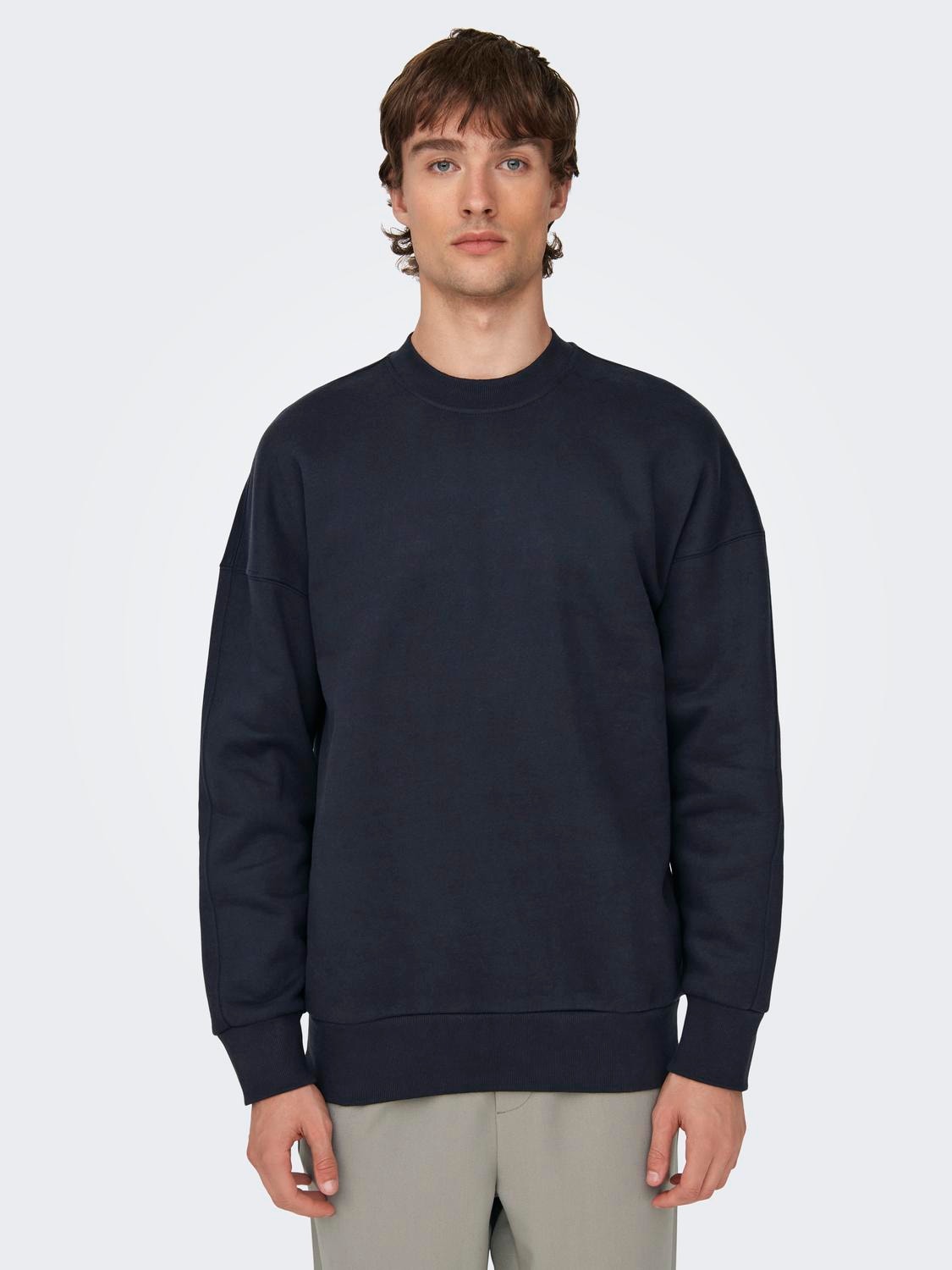 ONLY & SONS Ensfarvet o-hals sweatshirt -Dark Navy - 22026662