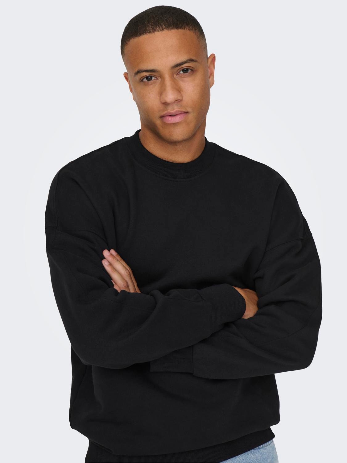 ONLY & SONS Solid color o-neck sweatshirt -Black - 22026662