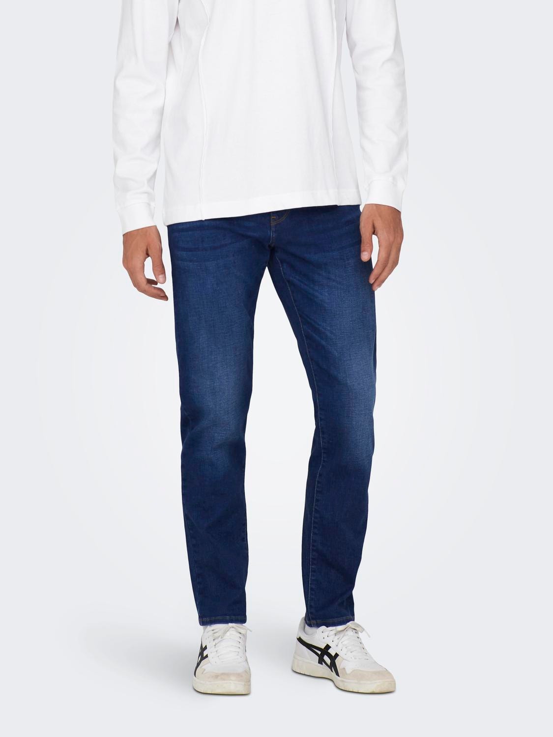 ONLY & SONS Regular Fit Middels høy midje Jeans -Dark Blue Denim - 22026776