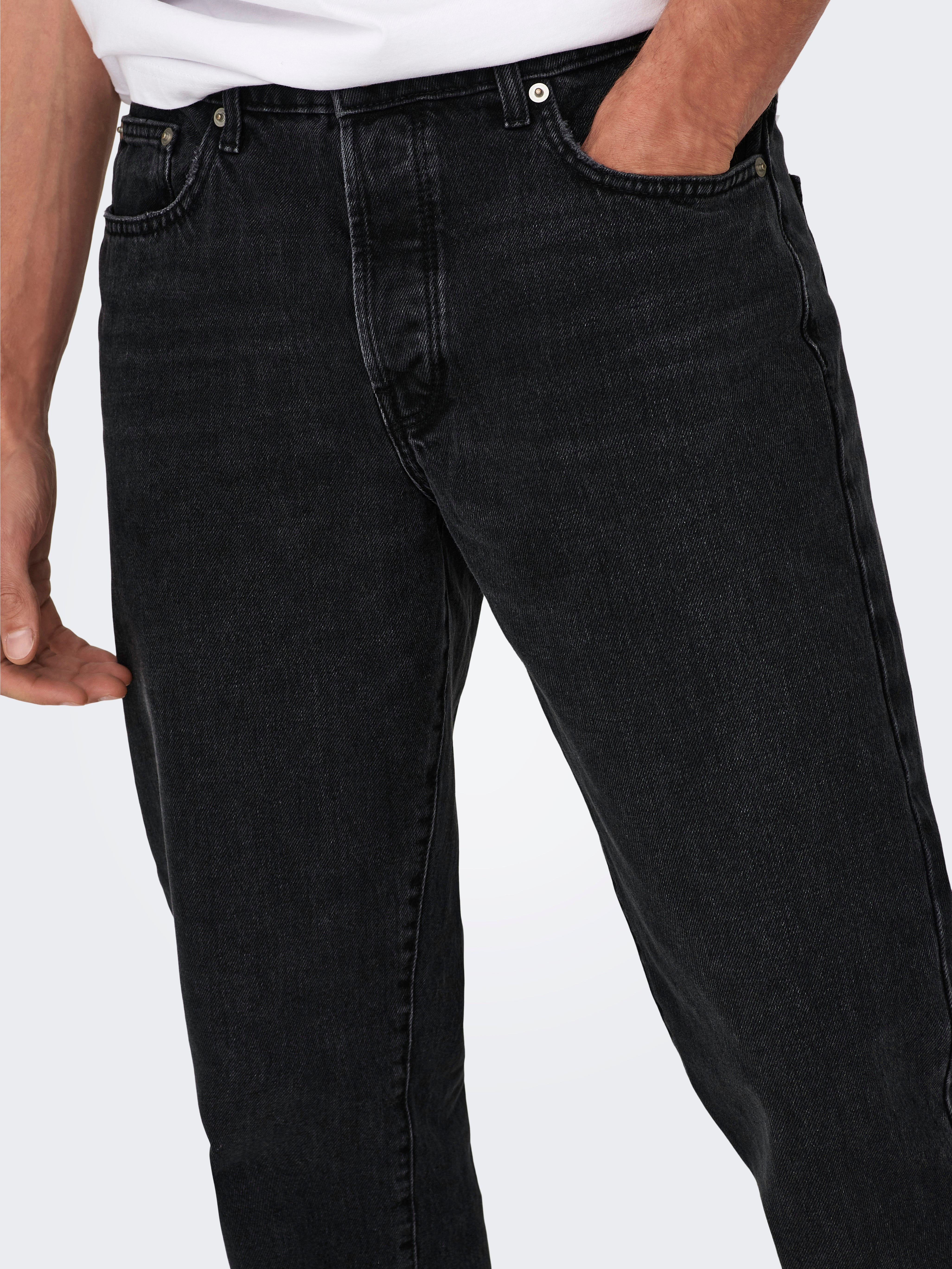 【SCENERITY】22SS★ Straight Black Jeans ONSEDGE Mid rise Straight Fit Jeans | Black | ONLY & SONS®