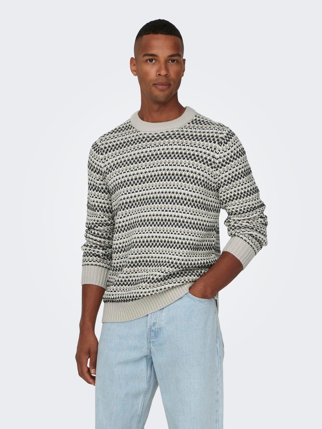ONLY & SONS Regular Fit Crew neck Genser -Silver Lining - 22027268