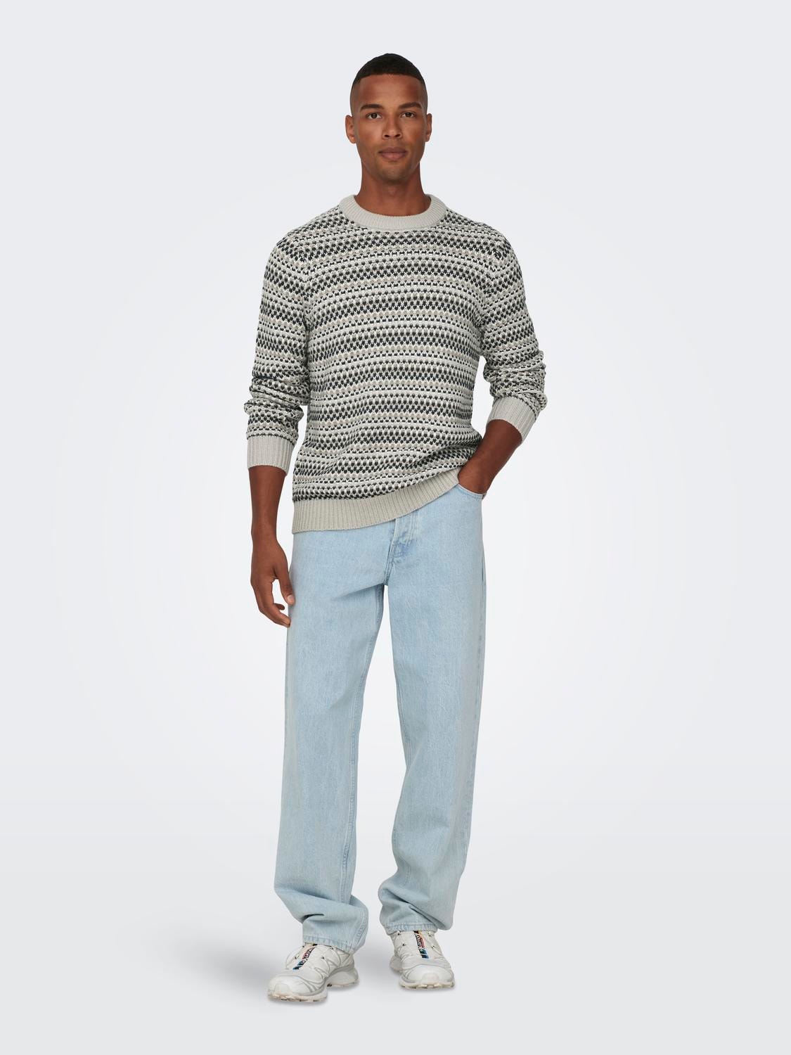 ONLY & SONS Regular Fit Crew neck Genser -Silver Lining - 22027268