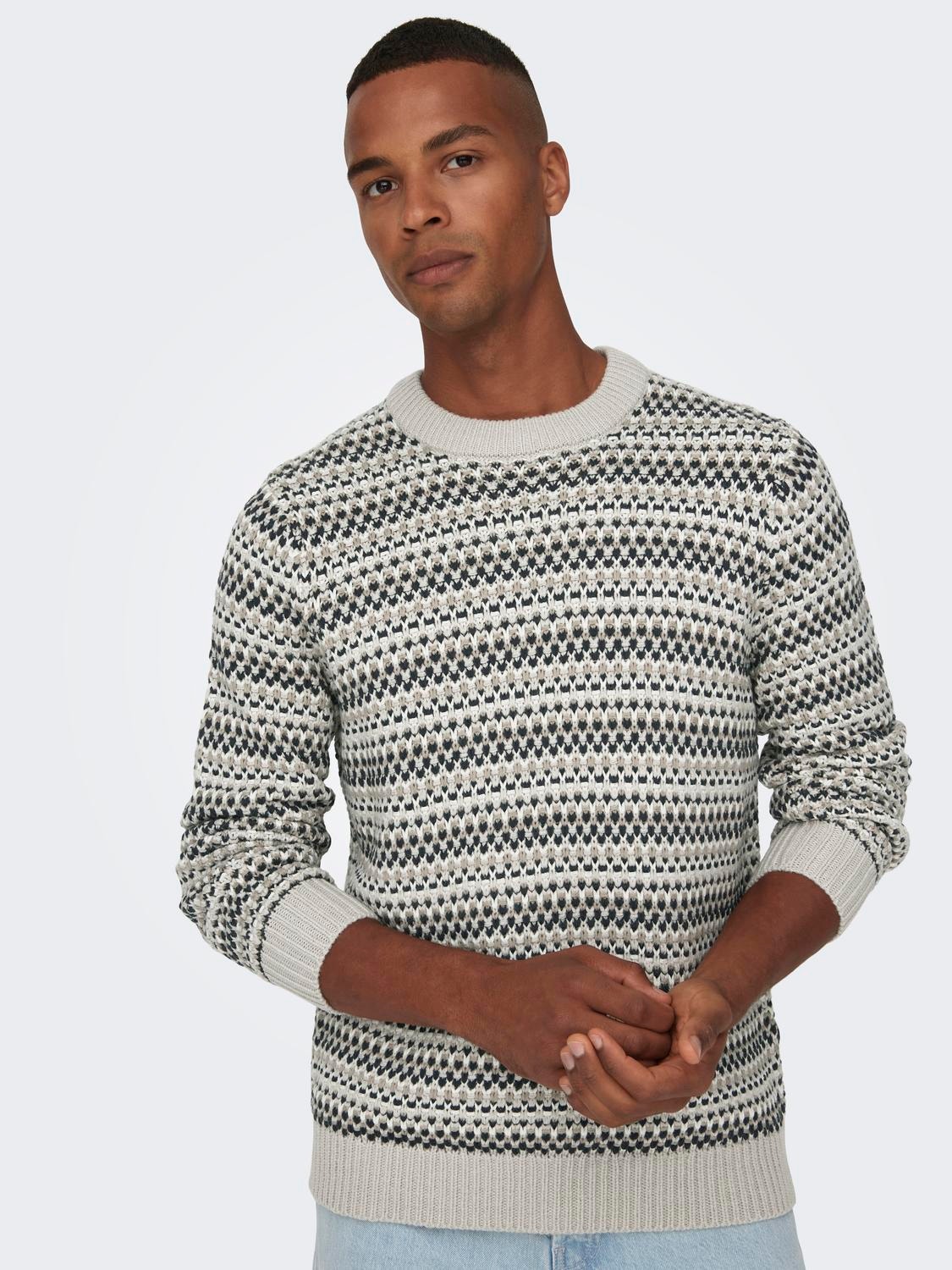 ONLY & SONS Regular Fit Crew neck Pullover -Silver Lining - 22027268