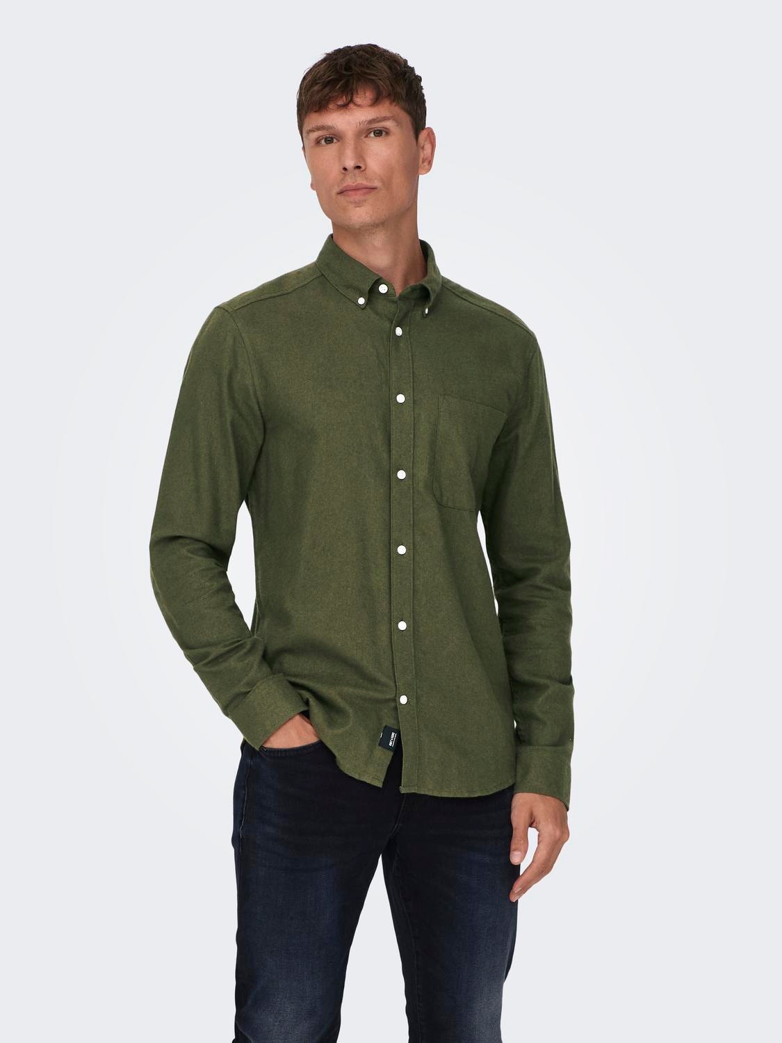 ONLY & SONS Slim Fit Shirt collar Shirt -Forest Night - 22027307