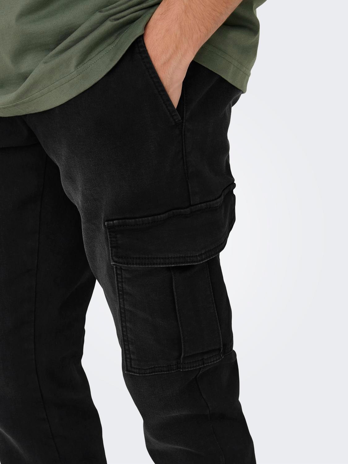 ONLY & SONS Regular Fit Middels høyt snitt Jeans -Washed Black - 22027398