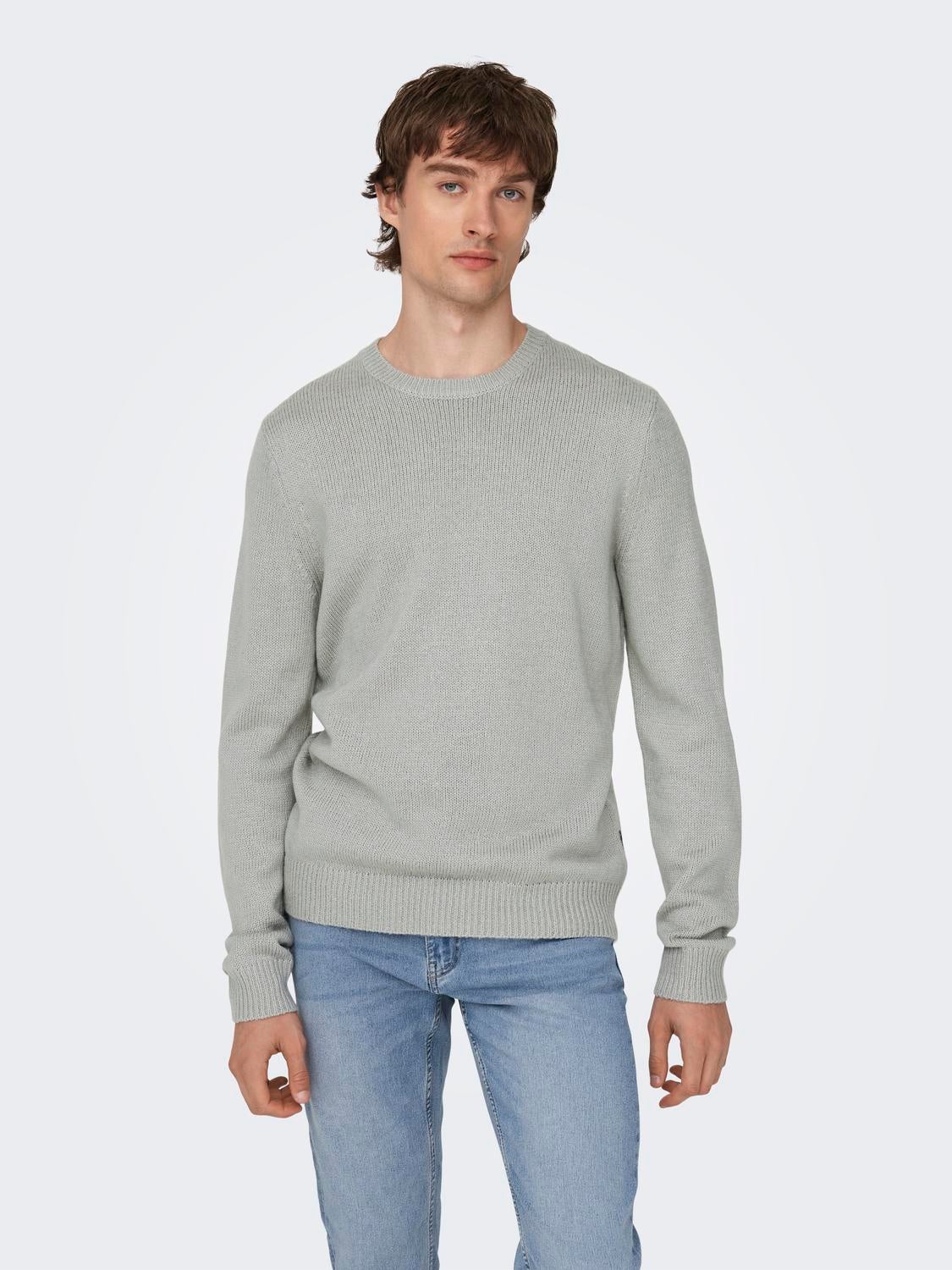 Round Neck Pullover | Light Grey | ONLY & SONS®