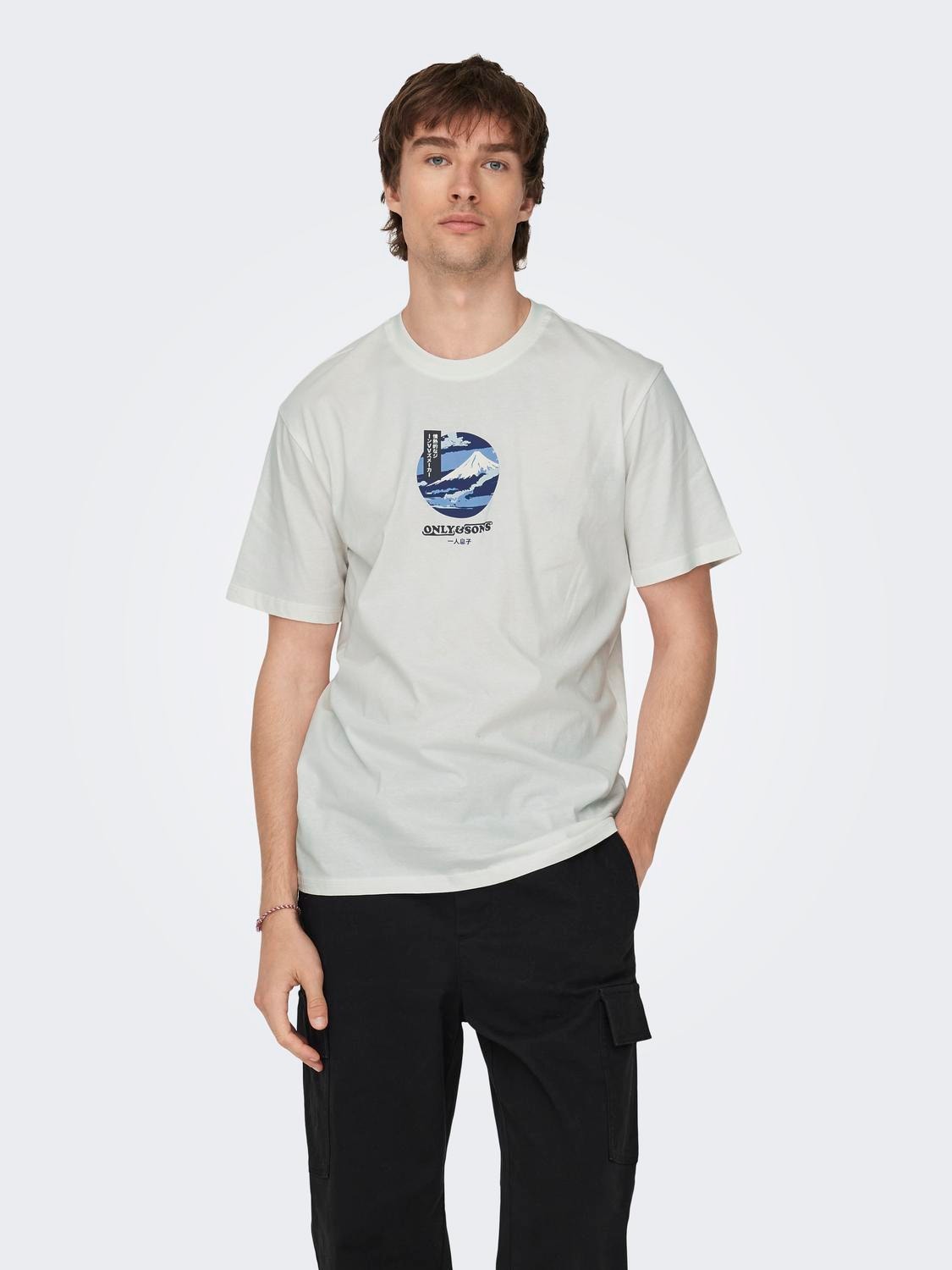 ONLY & SONS Krój regularny Okrągły dekolt T-shirt -Cloud Dancer - 22027521