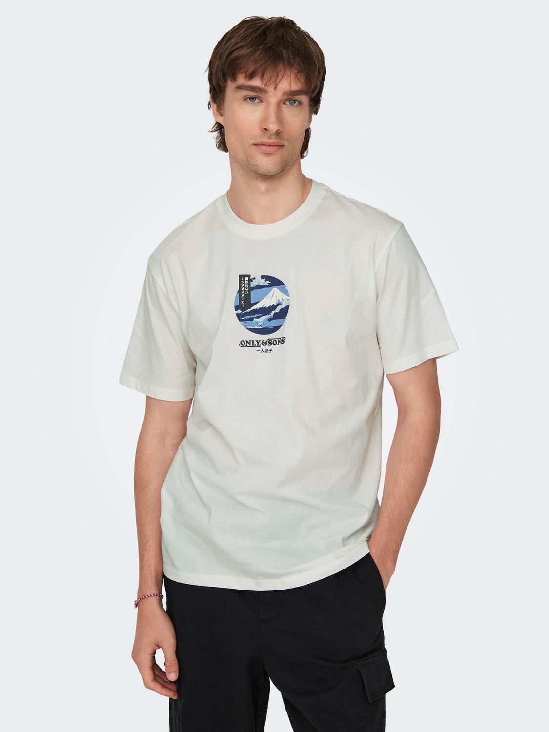 ONLY & SONS Normal passform O-ringning T-shirt -Cloud Dancer - 22027521