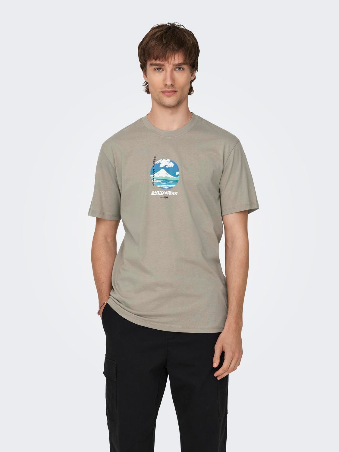 ONLY & SONS Krój regularny Okrągły dekolt T-shirt -Vintage Khaki - 22027521