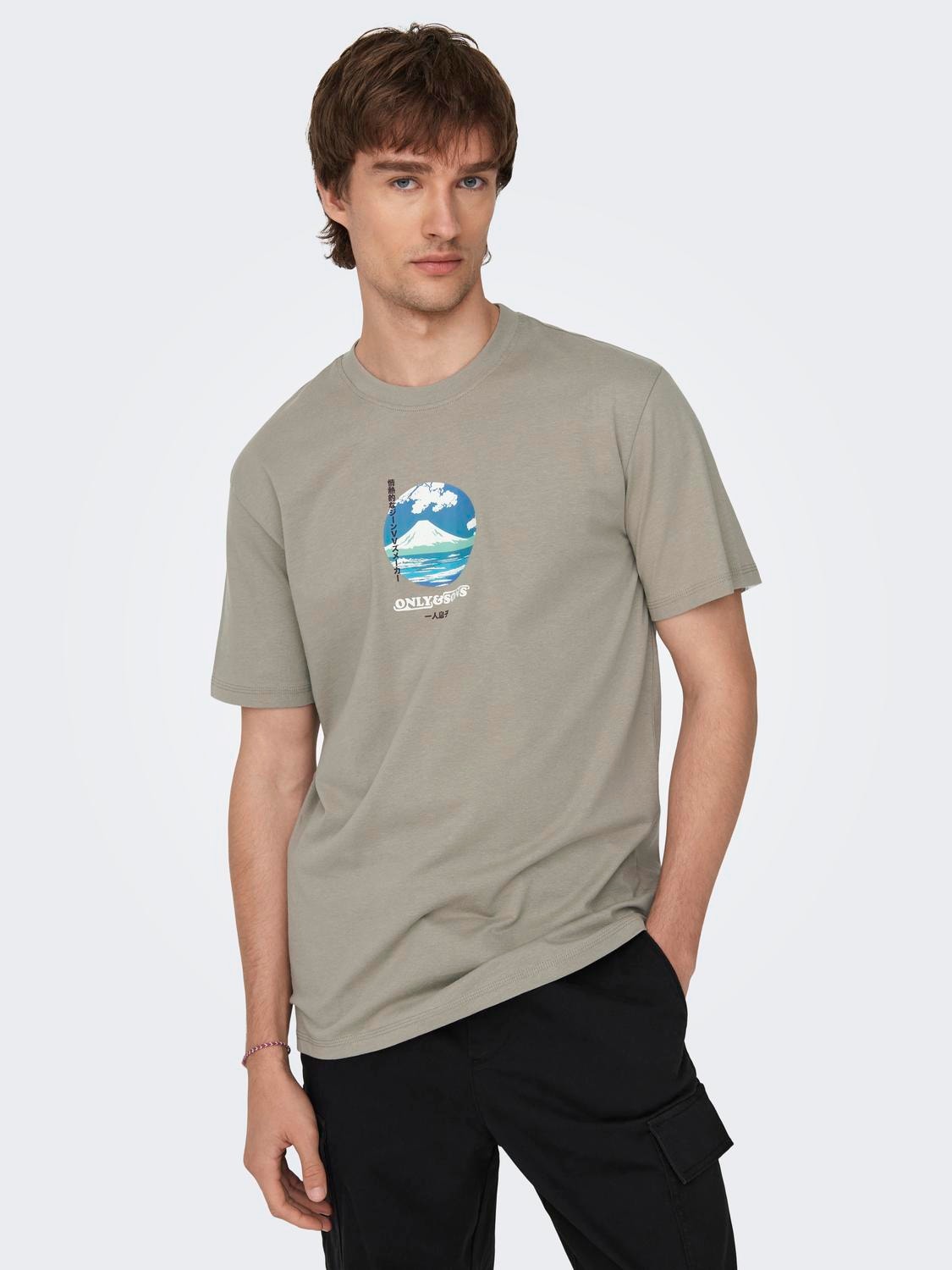 ONLY & SONS Regular Fit Round Neck T-Shirt -Vintage Khaki - 22027521