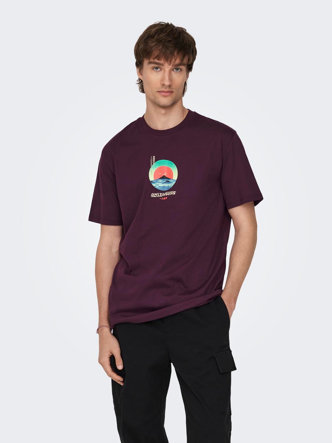 ONLY & SONS Krój regularny Okrągły dekolt T-shirt -Winetasting - 22027521