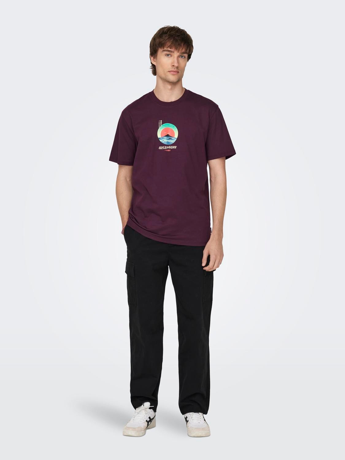 ONLY & SONS T-shirts Regular Fit Col rond -Winetasting - 22027521