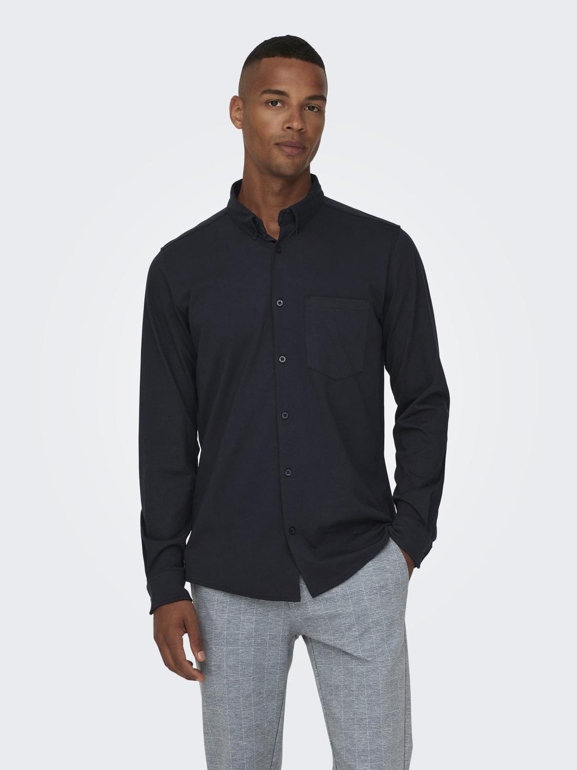 ONLY & SONS Slim Fit Button-down collar Shirt -Dark Navy - 22027665
