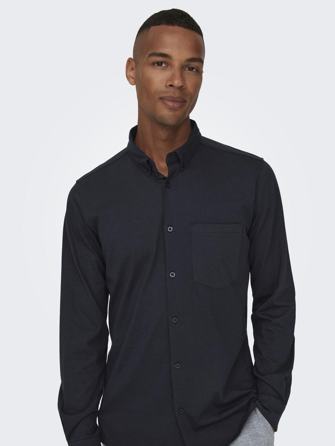 ONLY & SONS Chemises Slim Fit Col boutonné -Dark Navy - 22027665
