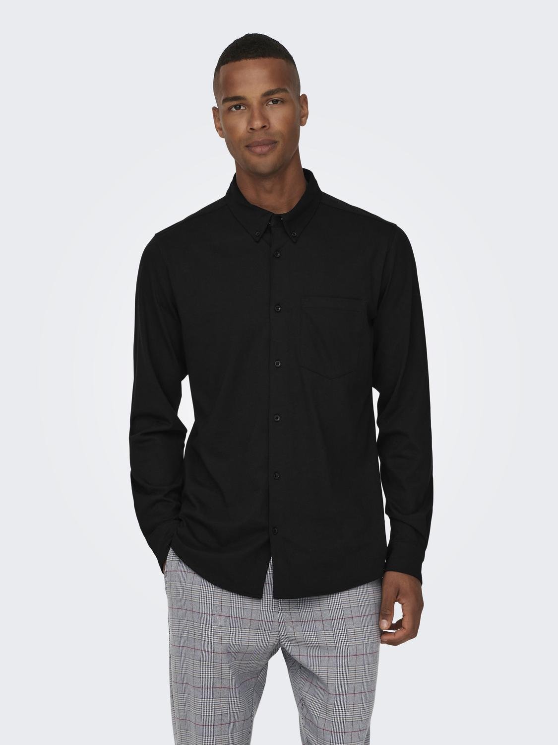 ONLY & SONS Slim Fit Button-down collar Shirt -Black - 22027665