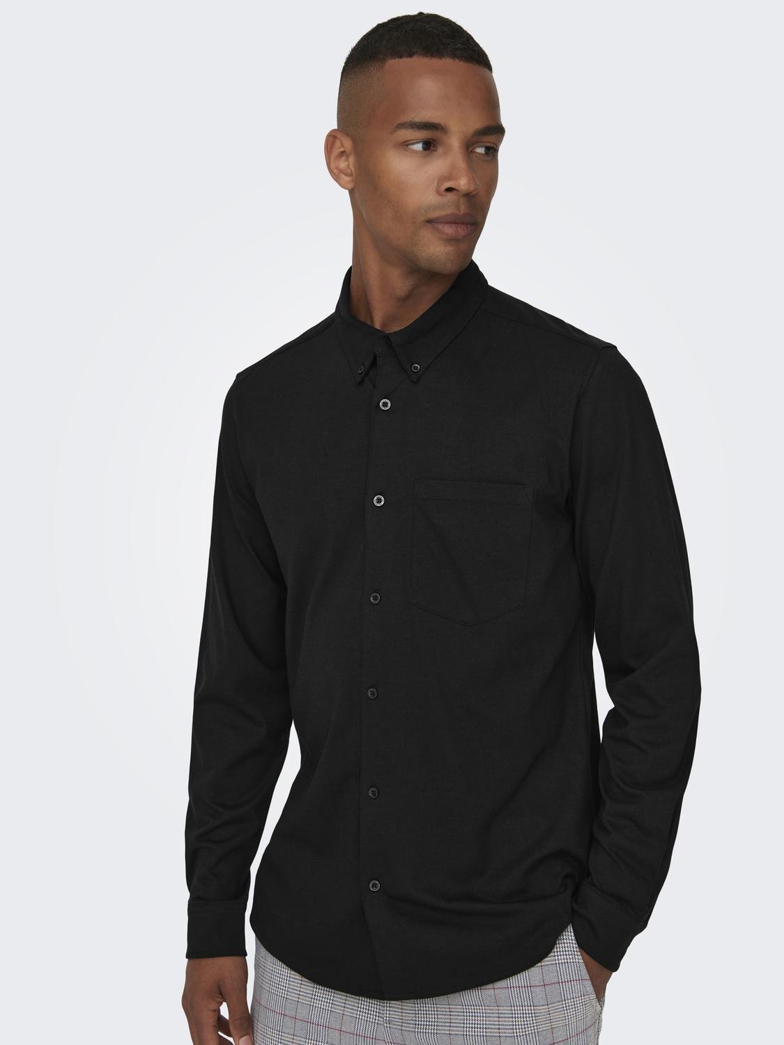 ONLY & SONS Slim Fit Button-down collar Shirt -Black - 22027665